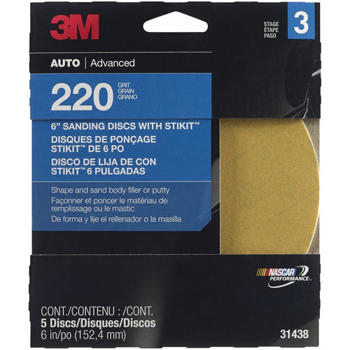 3M 31438 Stikit Gold Disc, 6 inch, P220 grit