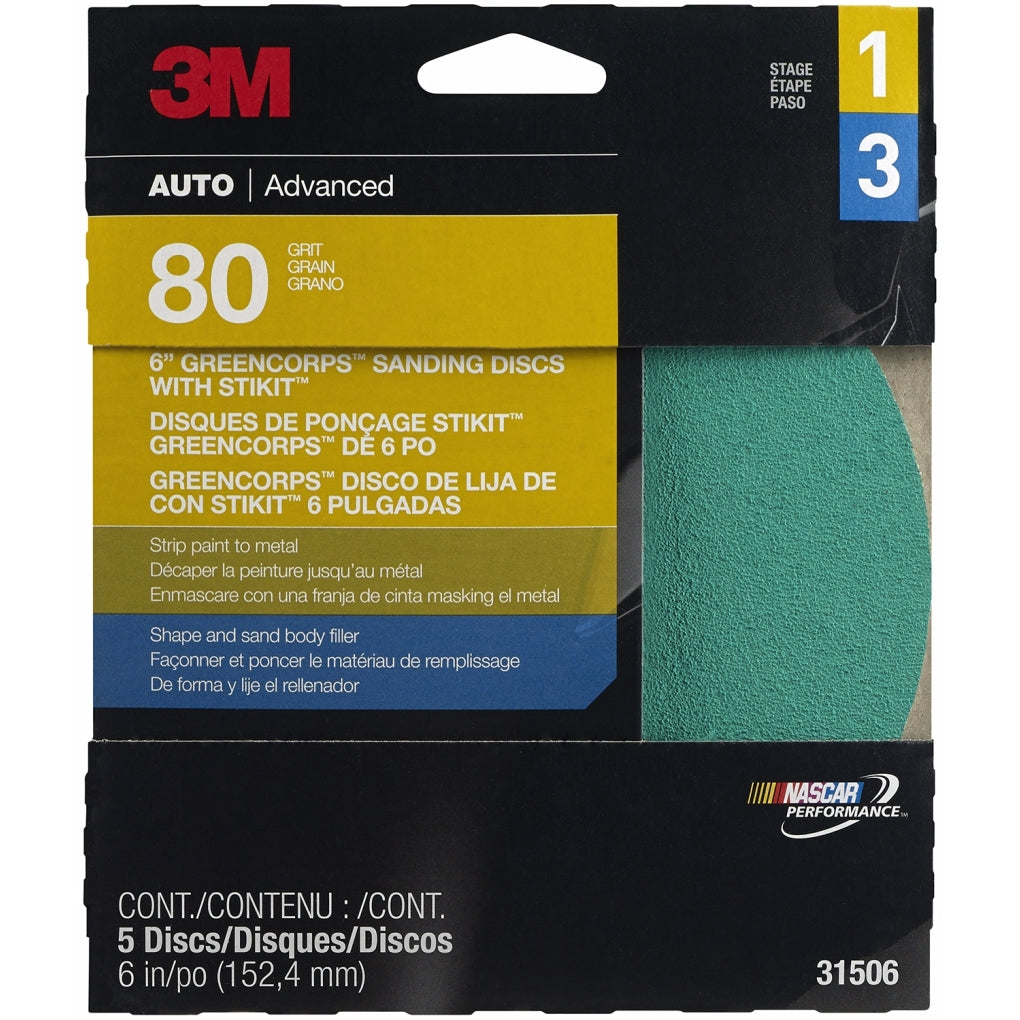 3M 31506 Stikit Green Corps Disc, 6 inch, 80 grit