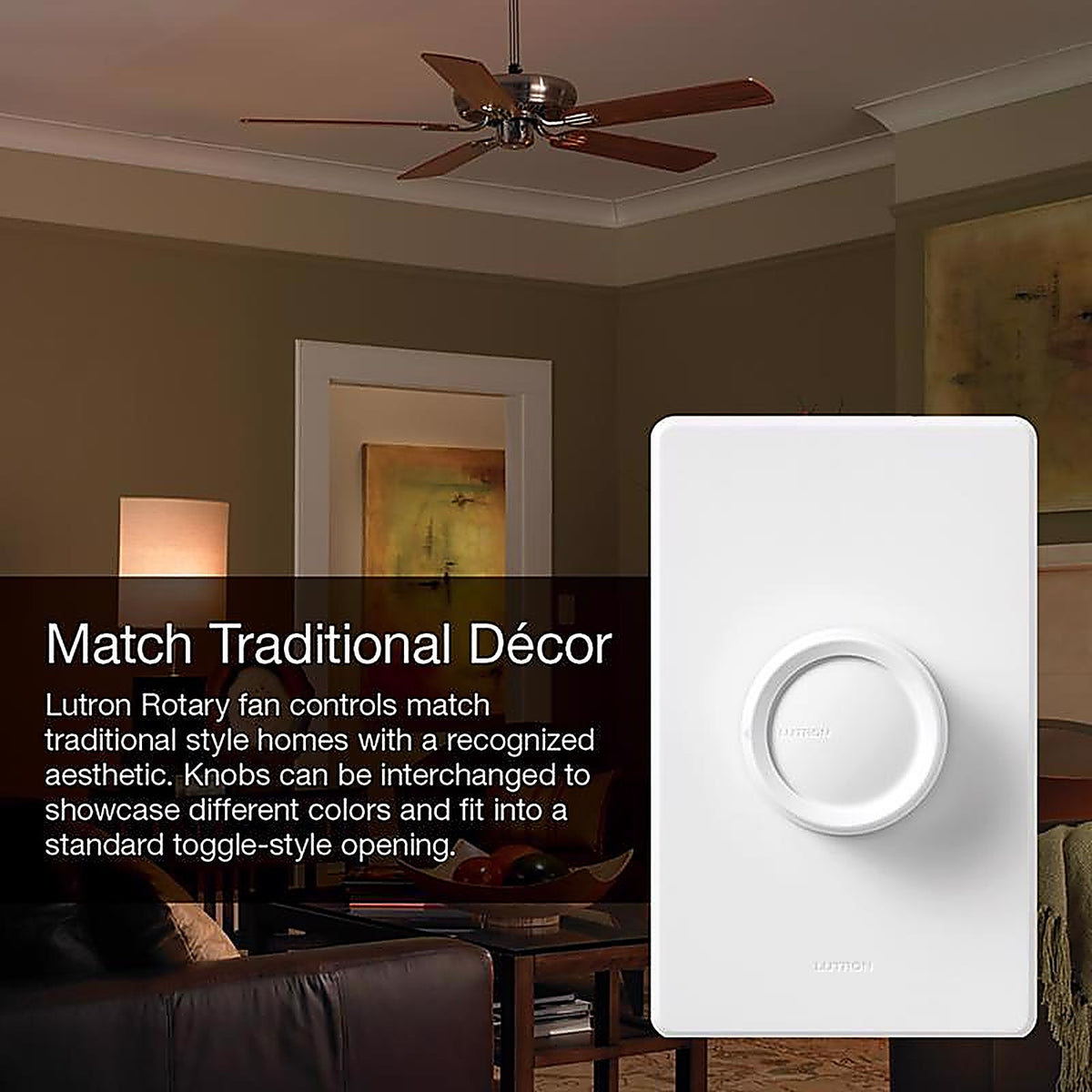 Lutron FS-5FH-DK Single pole Rotary Fan Control Ivory, White 1/Pack
