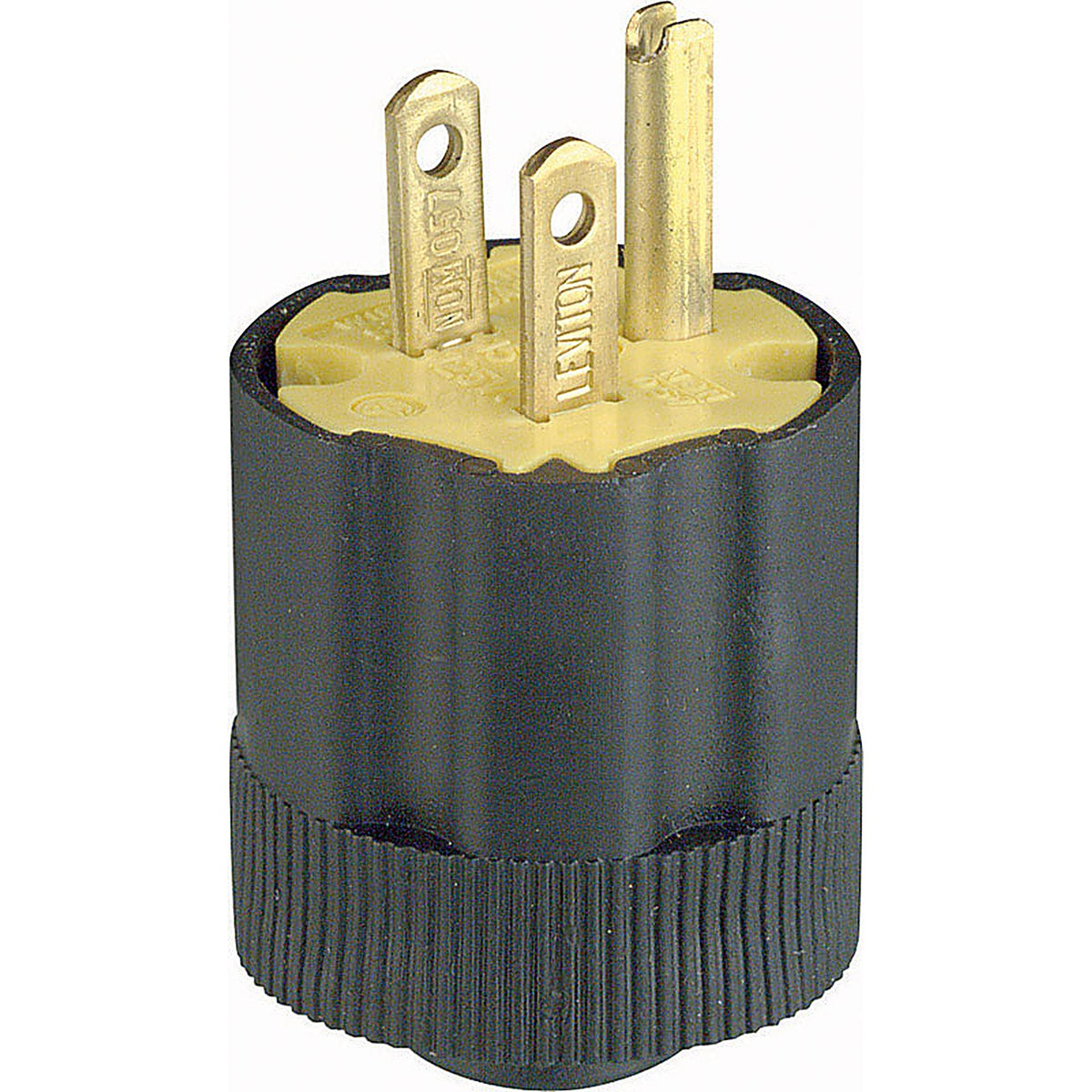 Leviton 00113-000 Commercial and Residential Rubber Grounding Plug 5-15P 18-14 AWG 2 Pole 3 Wire Bulk
