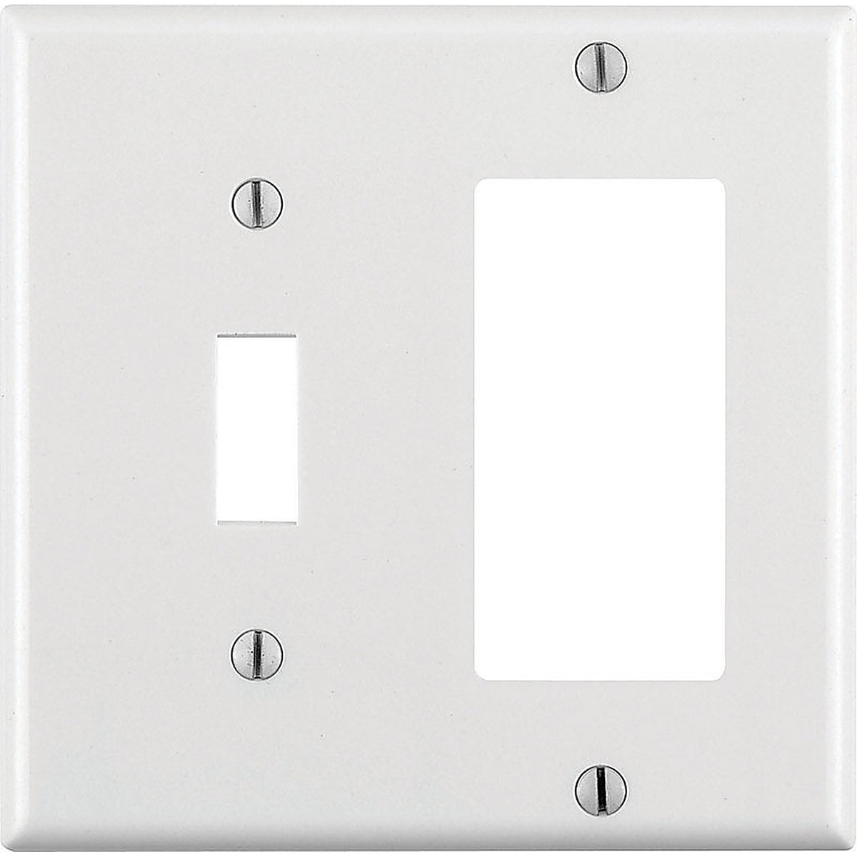 Leviton 80405-00W Decora White 2 gang Thermoset Plastic GFCI/Rocker/Toggle Wall Plate 1/Pack
