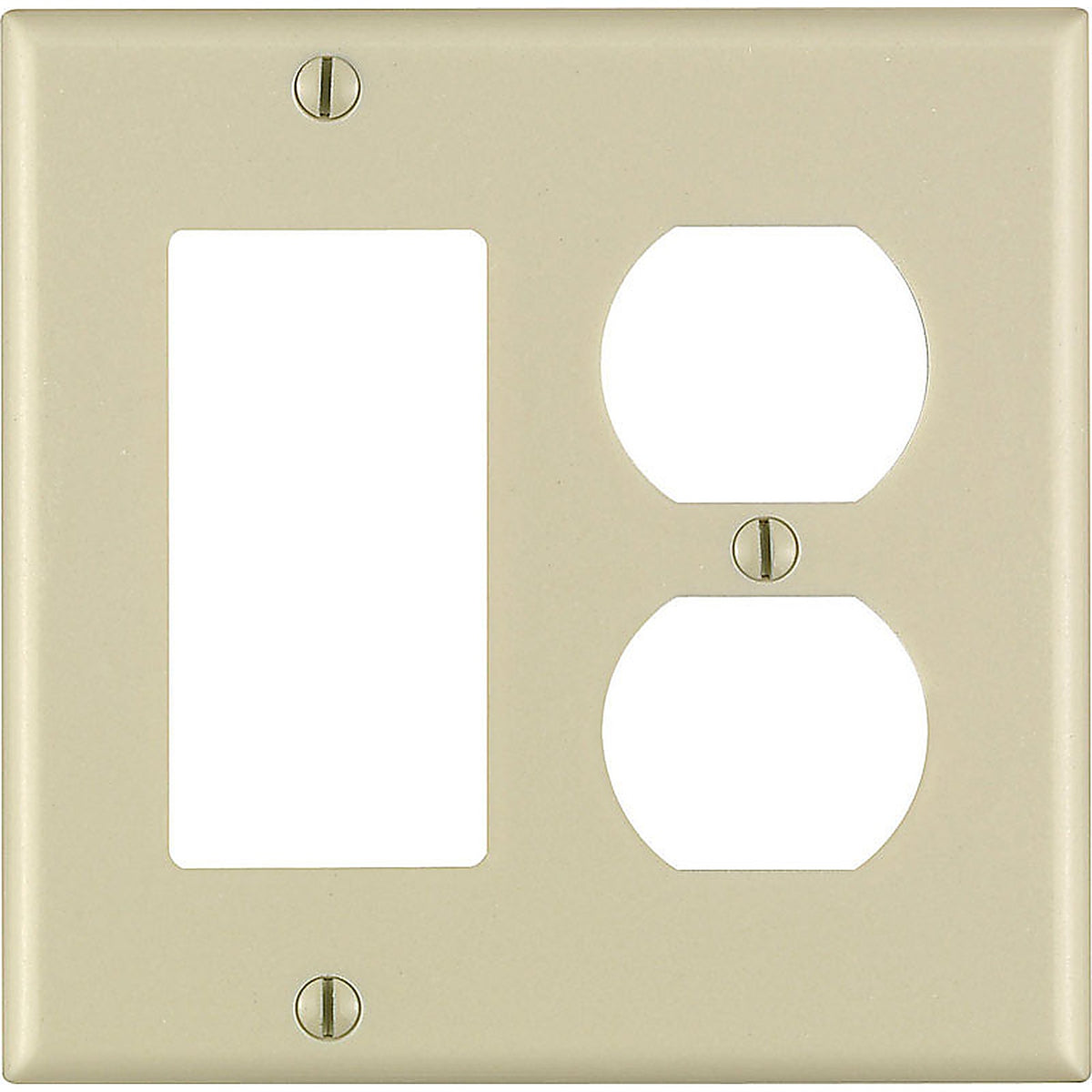 Leviton 80455-00I Ivory 2 gang Plastic Duplex/GFCI/Rocker Wall Plate 1/Pack