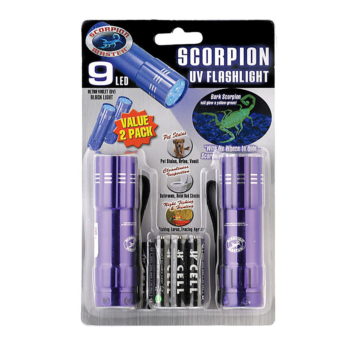 Scorpion Master 900220 Black/Purple LED UV Flashlight AAA Battery