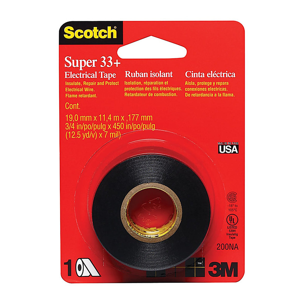 3M 200NA Scotch Super 33+ 3/4 in. W x 450 in. L Black Vinyl Electrical Tape