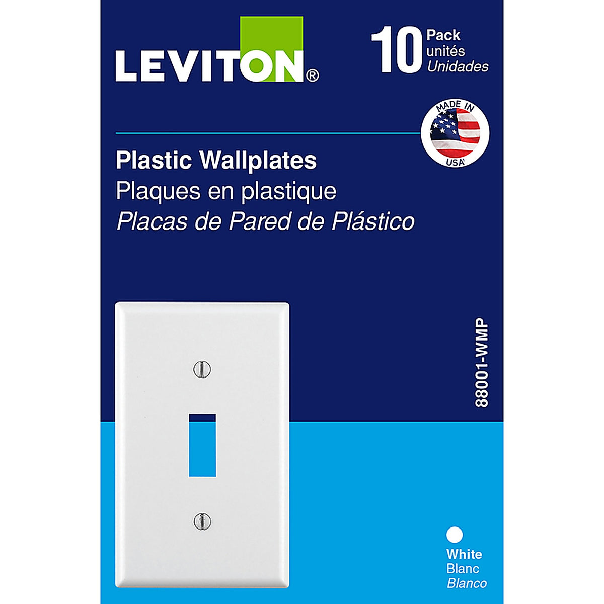 Leviton 88001-WMP White 1 gang Thermoset Plastic Toggle Wall Plate 10/pc.