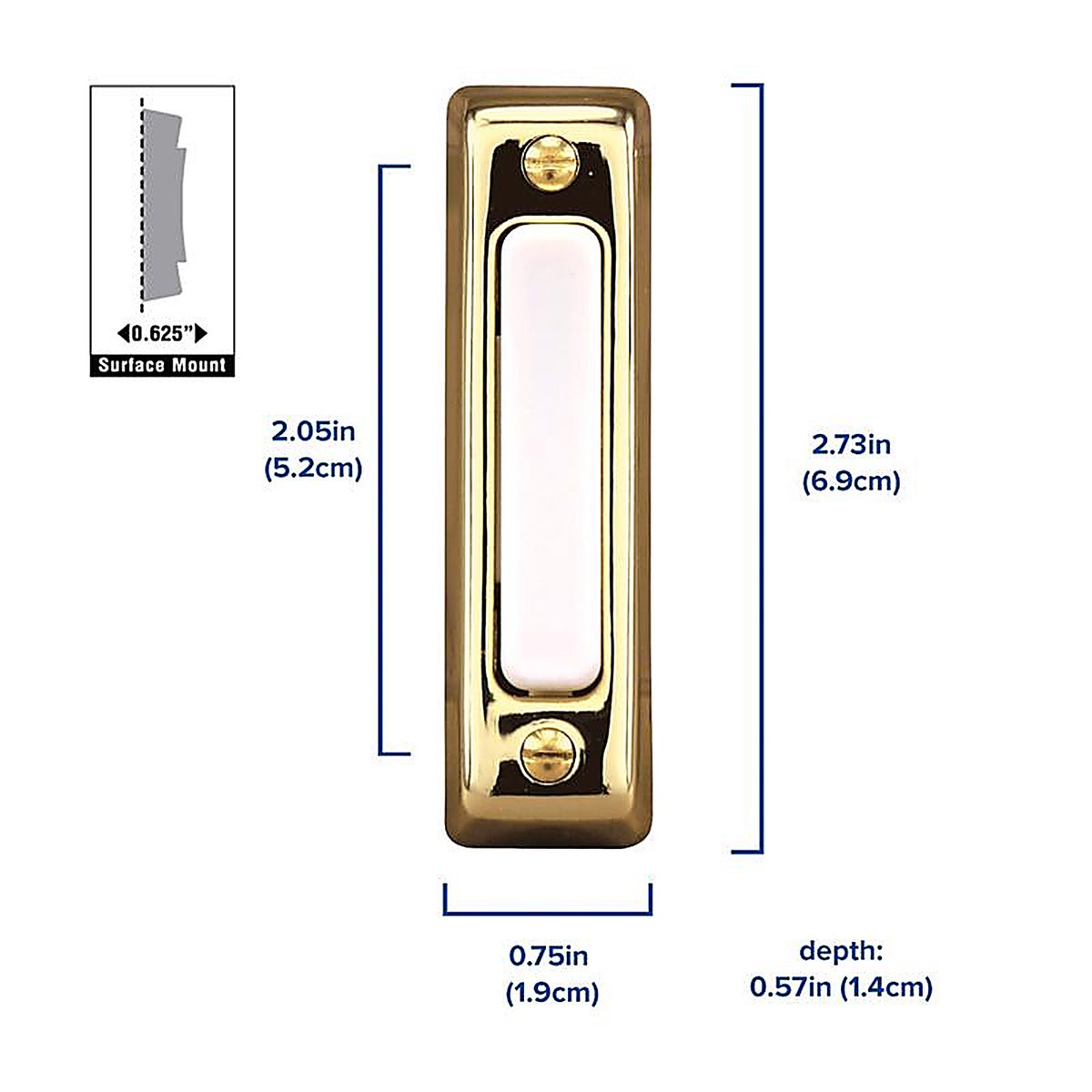 Heath-Zenith SL-711-02 Polished Brass Plastic Wired Pushbutton Doorbell