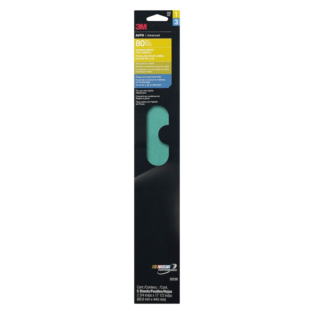 3M 32220 Green Corps File Sheet, 80 grit, 2 3/4 in x 17 1/2 in