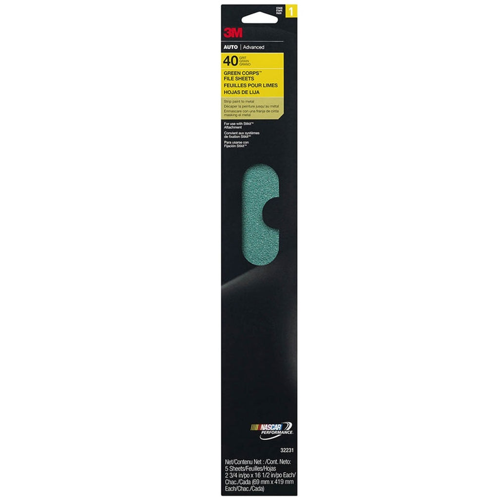 3M 32231 Stikit Green Corps File Sheet, 40 grade, 2 3/4 inches x 16 1/2 inches