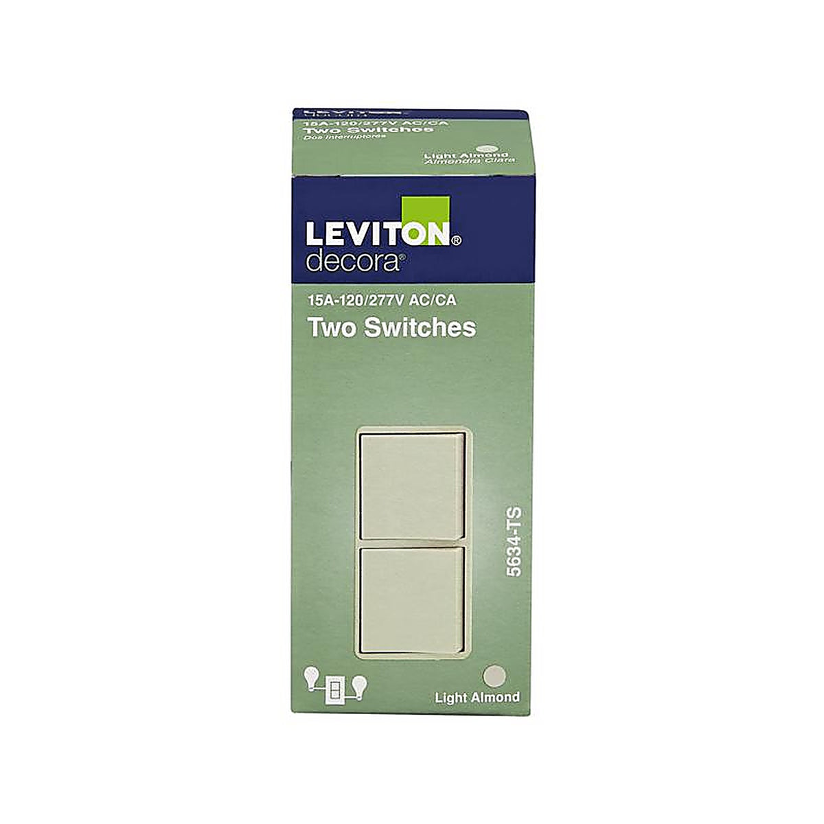 Leviton 05634-0TS Decora 15 amps Single Pole Combination AC Quiet Switch Light Almond 1/Pack