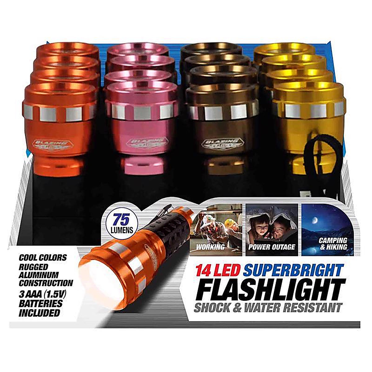 Blazing LEDz 302502 14 LED 85 lumens Assorted LED Flashlight AAA Battery