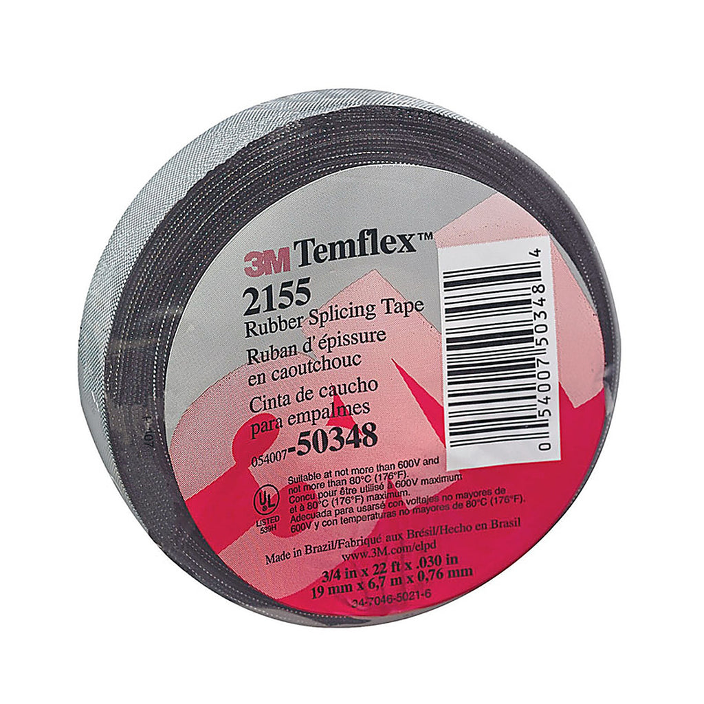 3M 2155 Temflex 3/4 in. W x 22 ft. L Black Rubber Splicing Tape