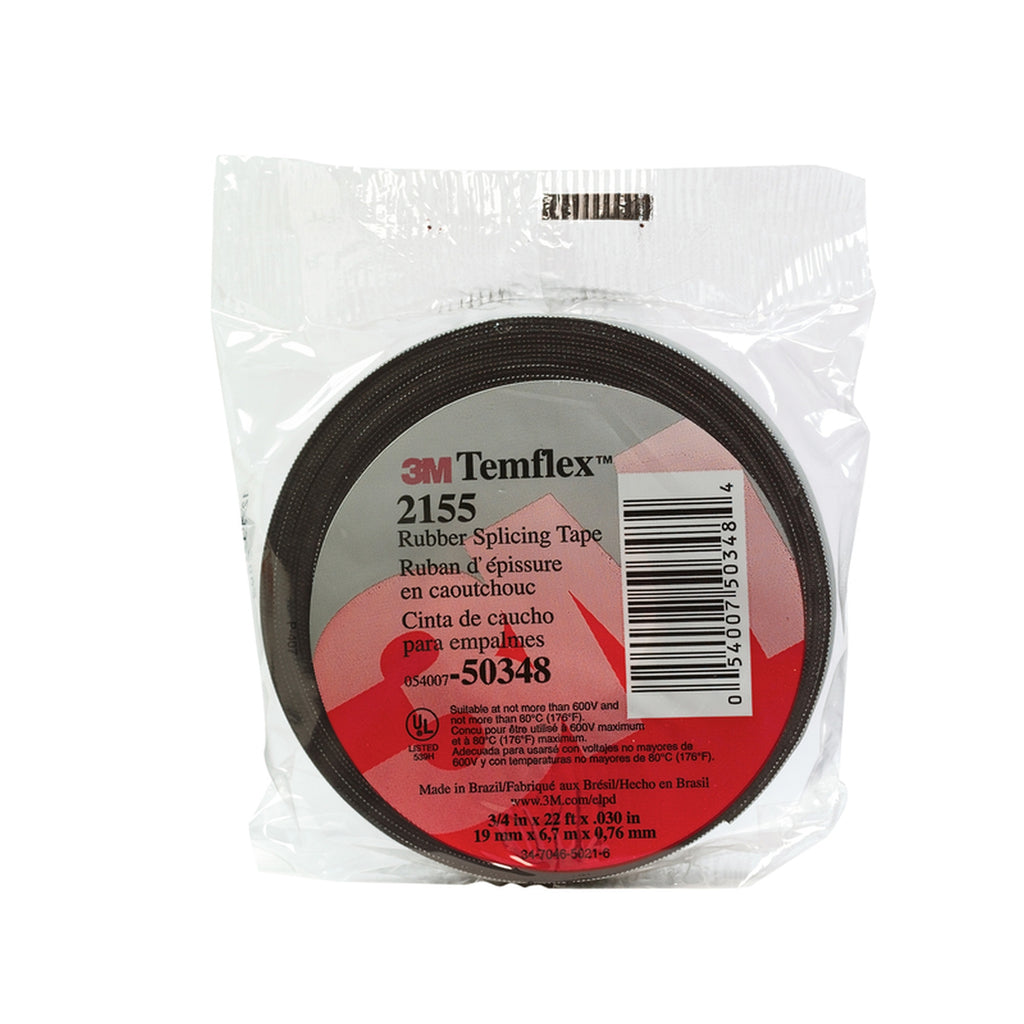 3M 2155 Temflex 3/4 in. W x 22 ft. L Black Rubber Splicing Tape