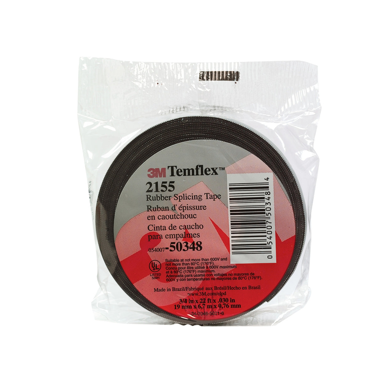 3M 2155 Temflex 3/4 in. W x 22 ft. L Black Rubber Splicing Tape