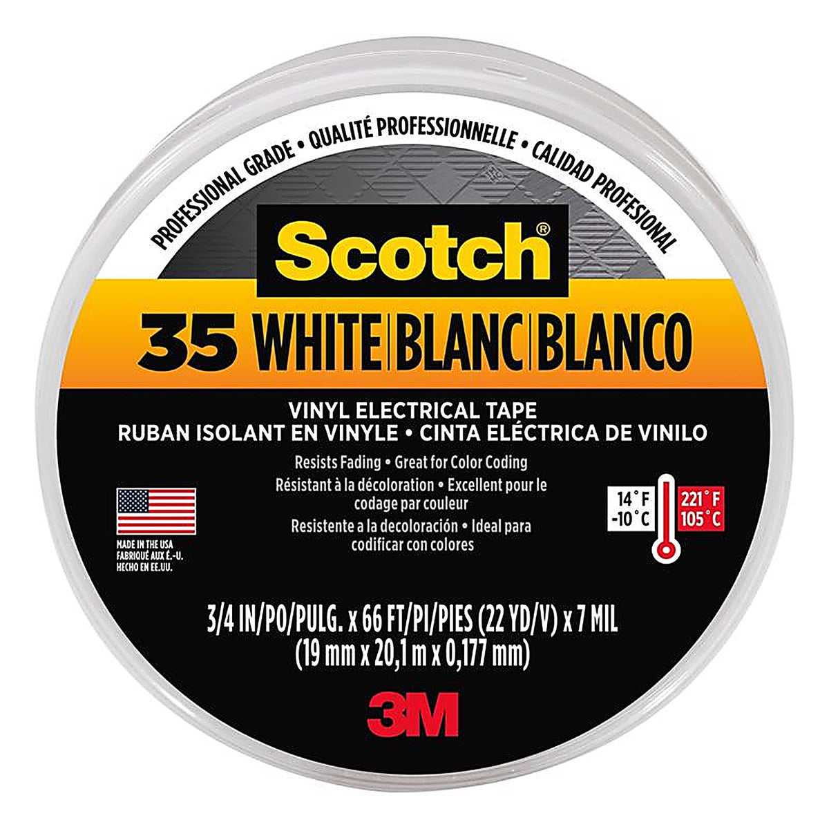 3M 10828-DL-2W Scotch 3/4 in. W x 66 ft. L White Vinyl Electrical Tape