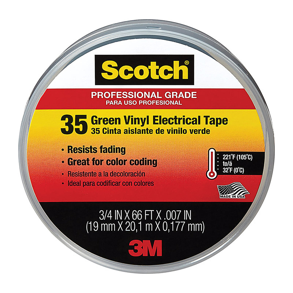 3M 10851-DL-10 Scotch 3/4 in. W x 66 ft. L Green Vinyl Electrical Tape