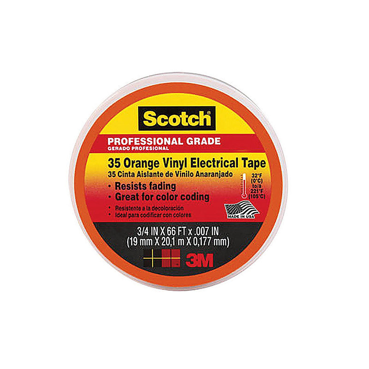 3M 10869-DL-5 Scotch 3/4 in. W x 66 ft. L Orange Vinyl Electrical Tape