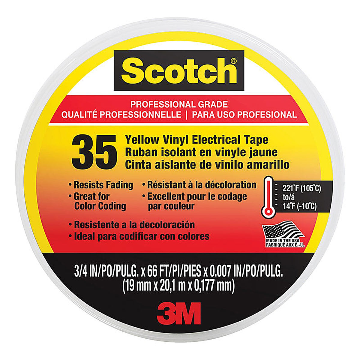 3M 10844-DL-5 Scotch 3/4 in. W x 66 in. L Yellow Vinyl Electrical Tape