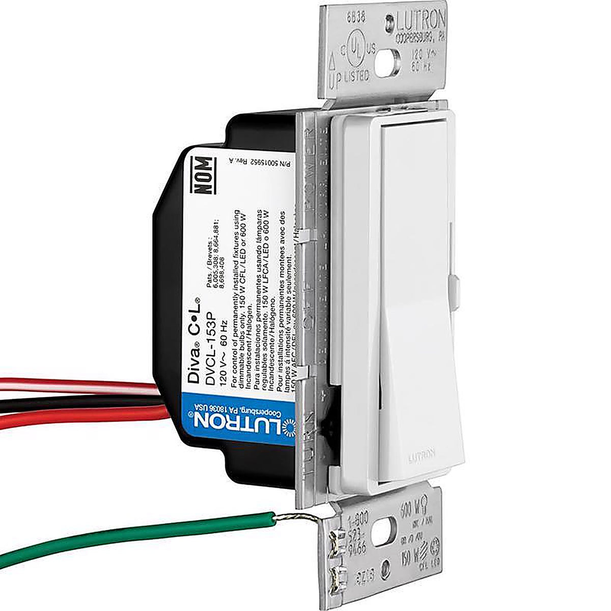 Lutron DVWCL-153PH-WH Diva White 150 watt 3-Way Dimmer Switch 1/Pack