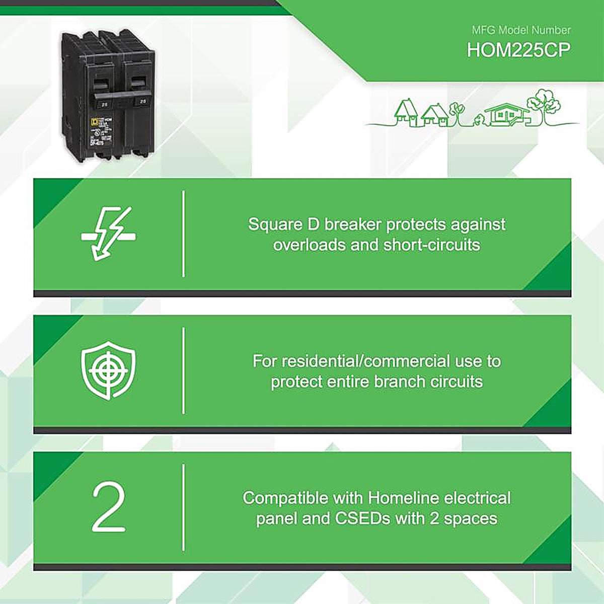 Square D HOM225CP HomeLine 25 amps Surge 2-Pole Circuit Breaker