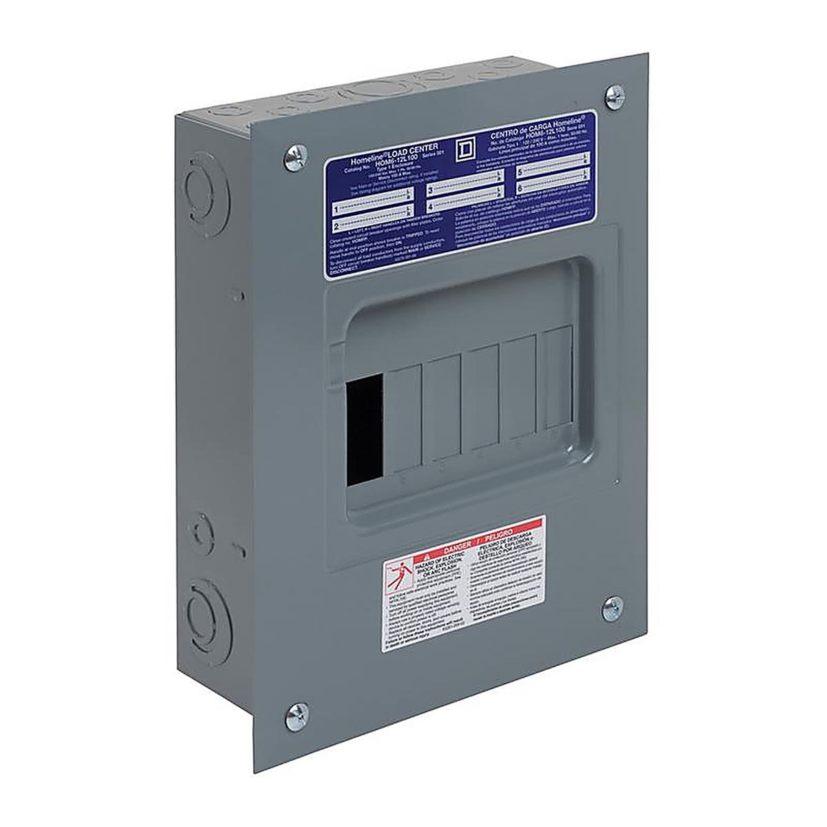Square D HOM612L100SCP HomeLine 100 amps 120/240 volt 6 space 12 circuits Surface Mount Main Lug Load Center