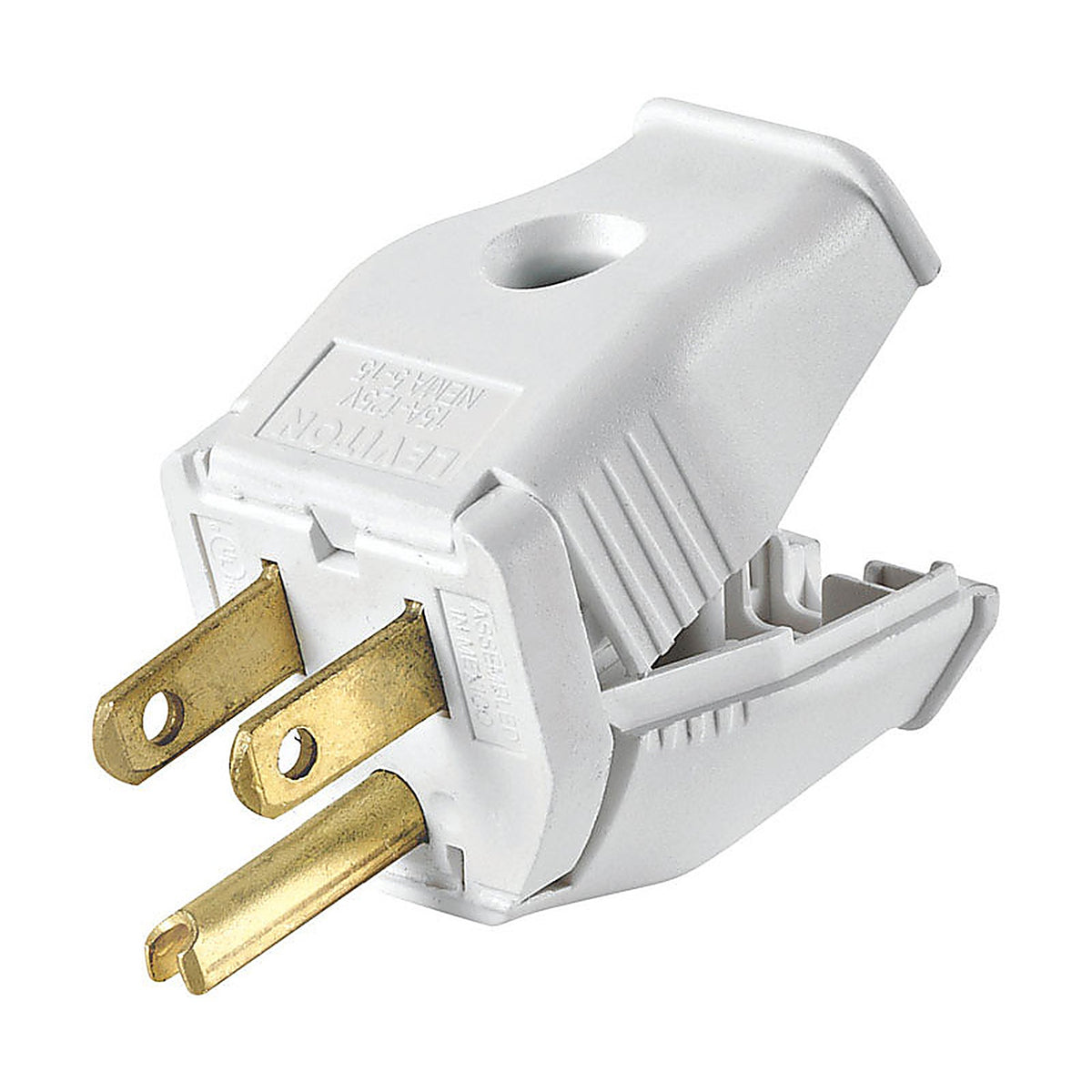 Leviton 3W101-0WH Commercial and Residential Thermoplastic Straight Blade Plug 5-15P 18-12 AWG 2 Pole 3 Wire