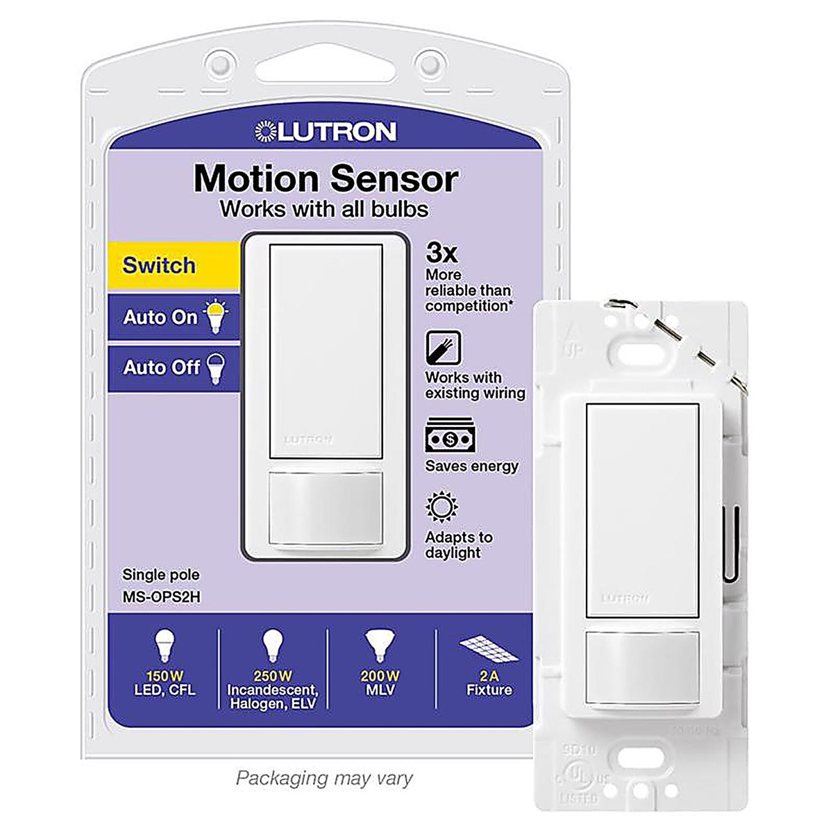 Lutron MS-OPS2H-WH Maestro Occupancy Single pole Motion Sensor Switch White 1/Pack
