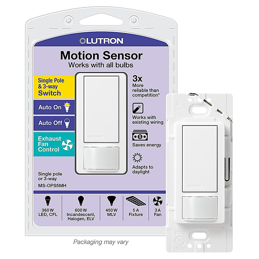 Lutron MS-OPS5MH-WH Maestro Occupancy Single pole Motion Sensor Triple Combination Switch White 1/Pack