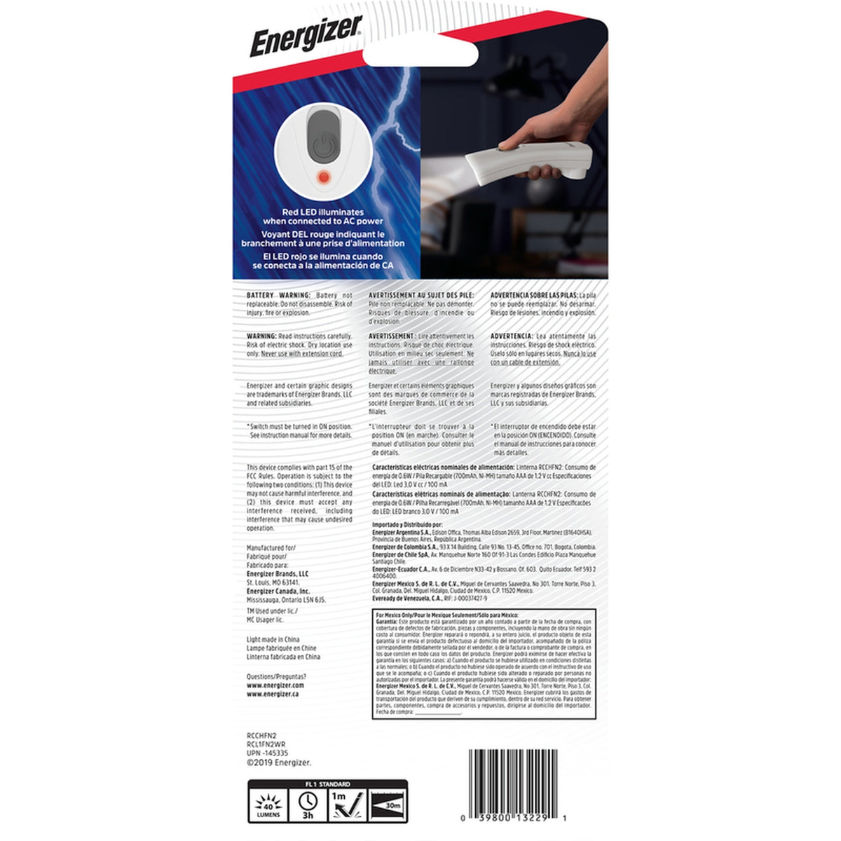 Energizer RCL1FN2WR 40 lumens White LED Rechargeable Flashlight