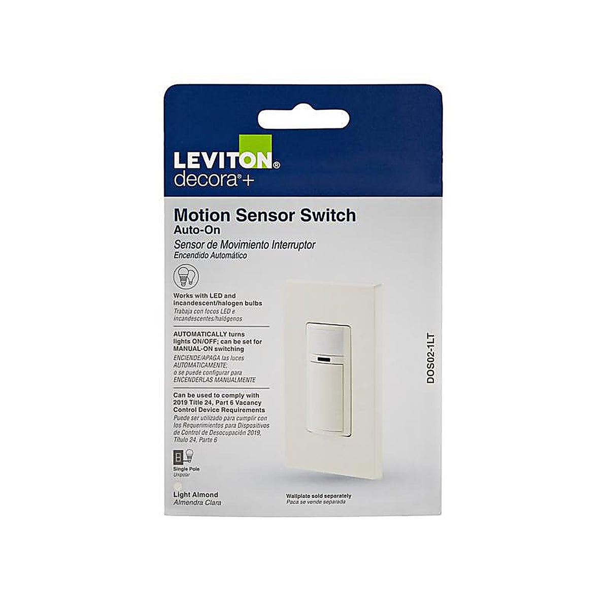 Leviton DOS02-1LT Decora 2.5 amps Single Pole Motion Sensor Switch Light Almond 1/Pack