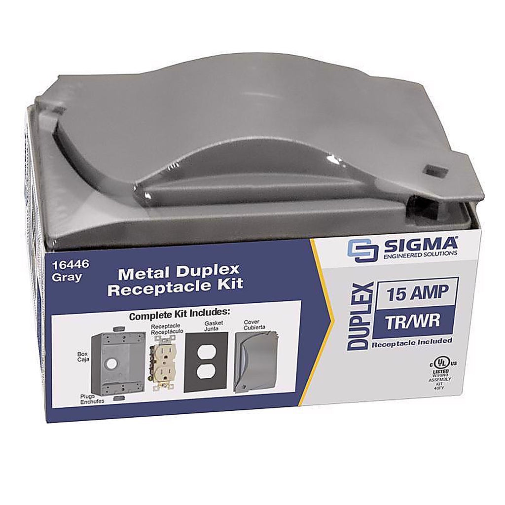 Sigma Electric 16446 Rectangle Metal 1 gang Duplex Outlet Kit For Wet Locations, For Use in Branch Circuit Wiring