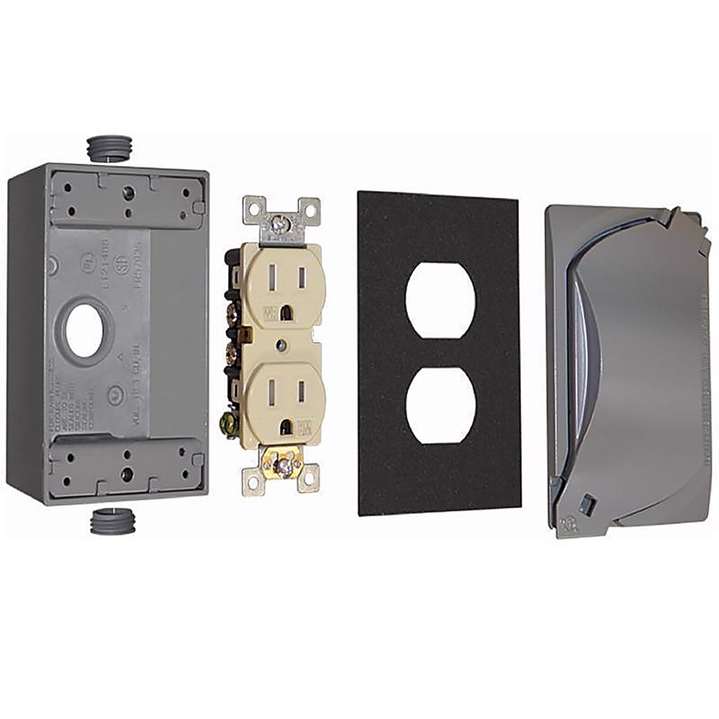 Sigma Electric 16446 Rectangle Metal 1 gang Duplex Outlet Kit For Wet Locations, For Use in Branch Circuit Wiring