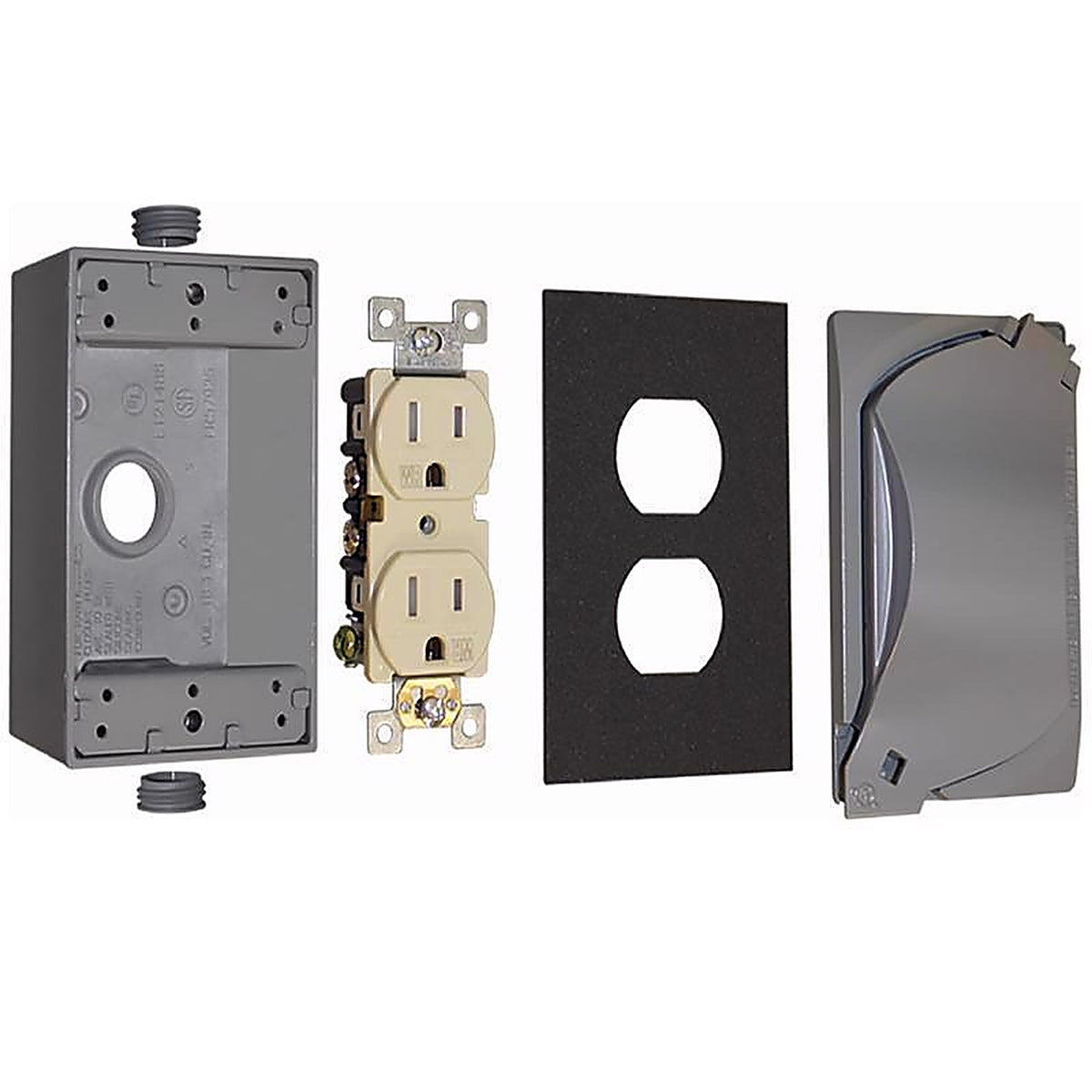 Sigma Electric 16446 Rectangle Metal 1 gang Duplex Outlet Kit For Wet Locations, For Use in Branch Circuit Wiring