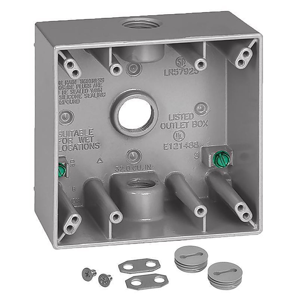 Sigma Electric 14350 4-1/2 in. Square Metallic 2 gang Weatherproof Box Gray