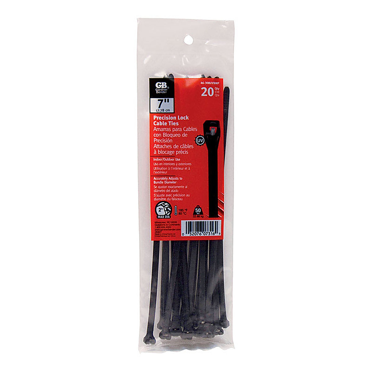 Gardner Bender 46-308UVBMP 7 in. L Black Cable Tie 20/Pack