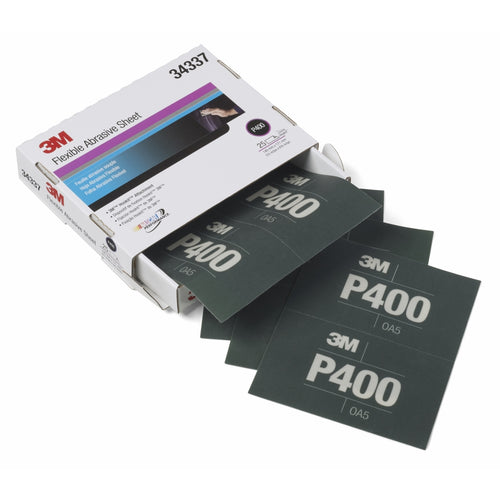 3M 34337 Flexible Abrasive Hookit Sheet, 34337, 5.5 in x 6.8 in, P400, 25 sheets per box