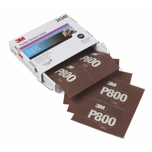 3M 34340 Flexible Abrasive Hookit Sheet, 34340, 5.5 in x 6.8 in, P800, 25 sheets per box