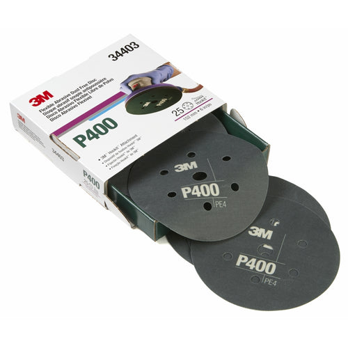 3M 34403 Hookit Flexible Abrasive Dust Free Disc, 34403, 6 in 7H, P400, 25 disc per box 60455072649