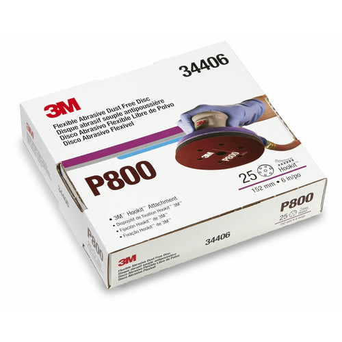 3M 34406 Hookit Flexible Abrasive Disc Dust Free, 34406, P800, 6 in 7H, 25 disc per box 60455072664