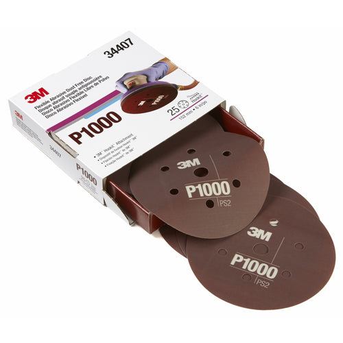 3M 34407 Hookit Flexible Abrasive Disc Dust Free, 34407, P1000 6 in 7H, 25 disc per box 60455072672