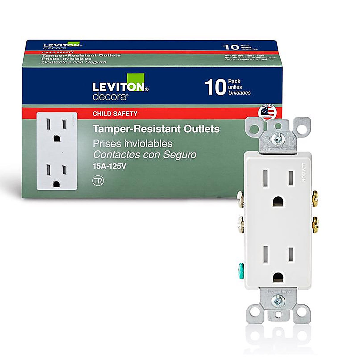Leviton T5325-WMP Decora 15 amps 125 volt Duplex White Outlet 5-15R 10/Pack