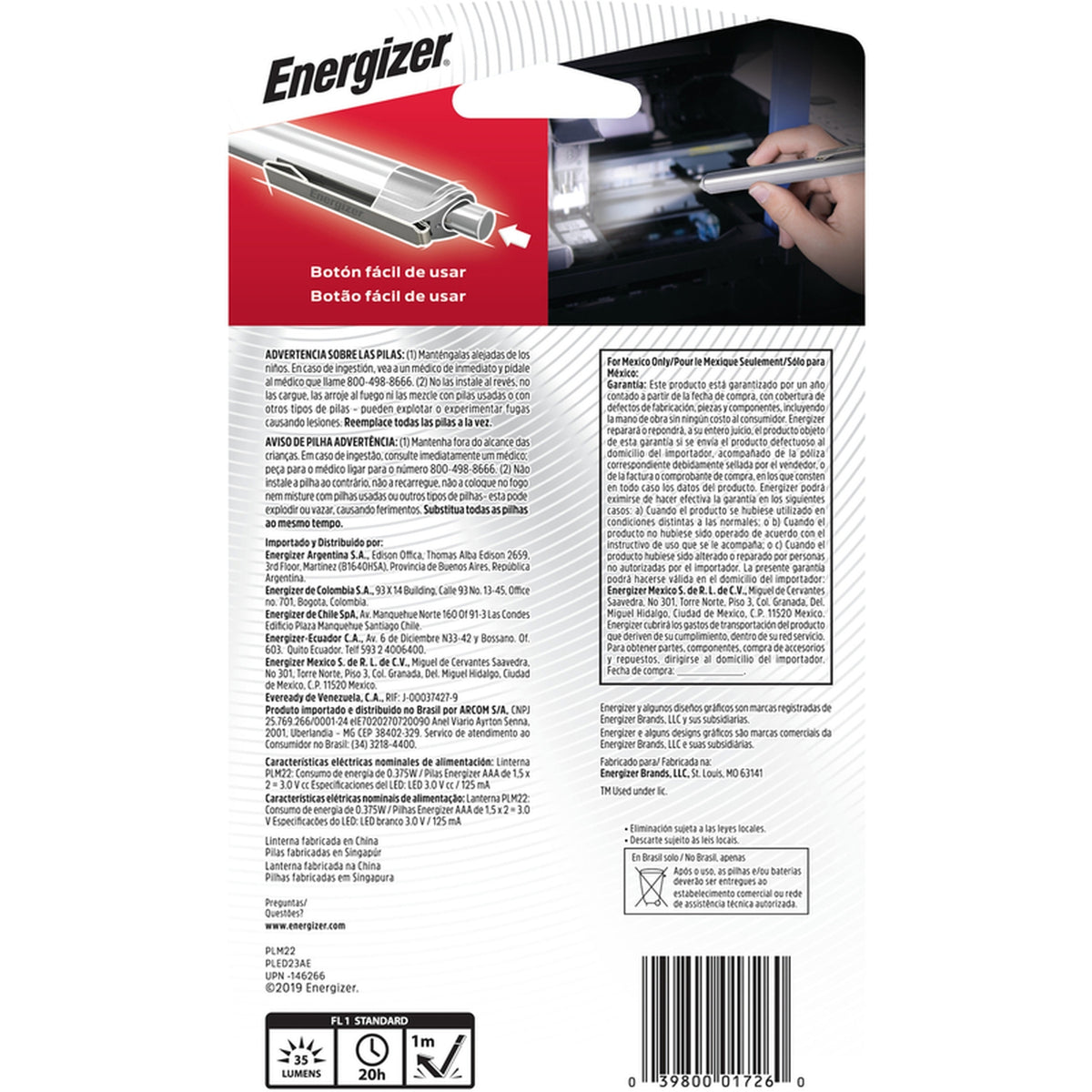 Energizer PLED23AEH 35 lumens Gray LED Pen Light AAA Battery