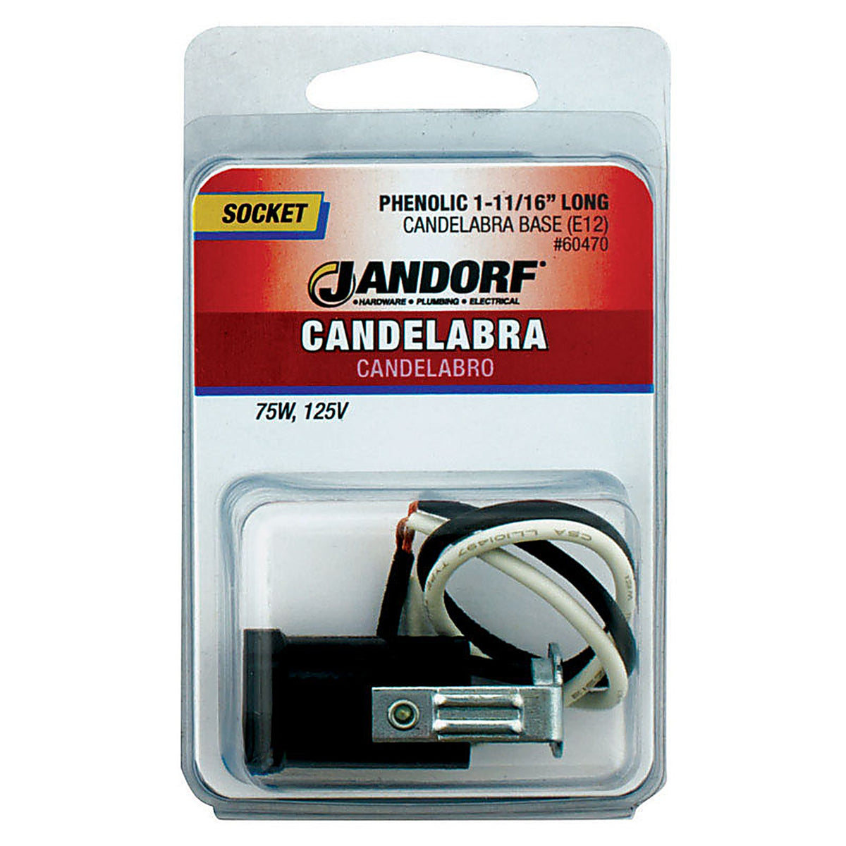 Jandorf 60470 Phenolic Candelabra Base Socket w/Single Leg Hickey 1/Pack