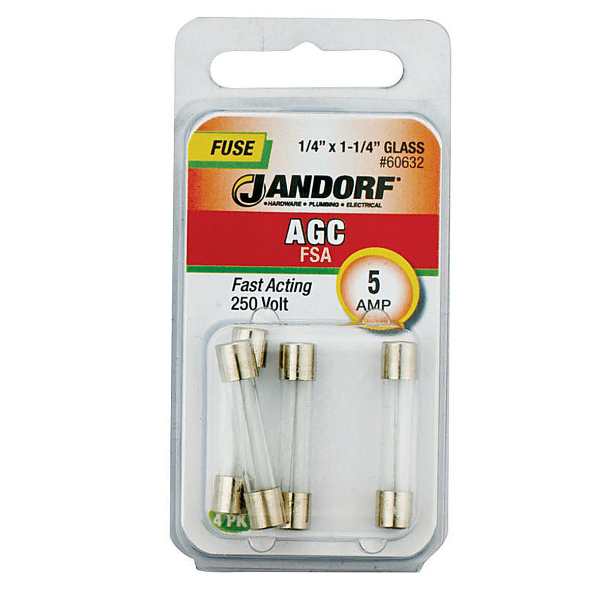 Jandorf 60632 AGC 5 amps Fast Acting Fuse 4/Pack
