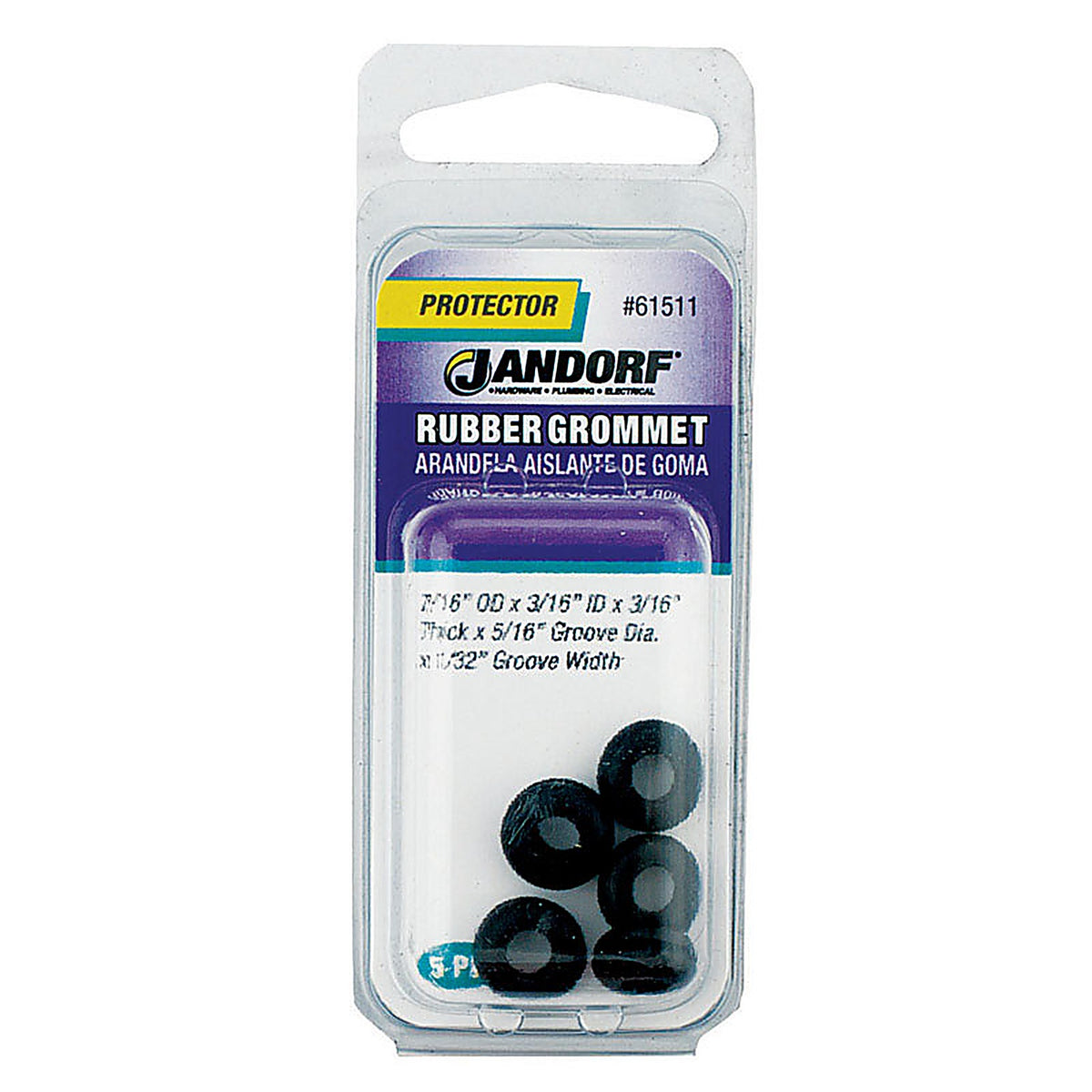 Jandorf 61511 7/16 in. Dia. Rubber Grommet 5/Pack