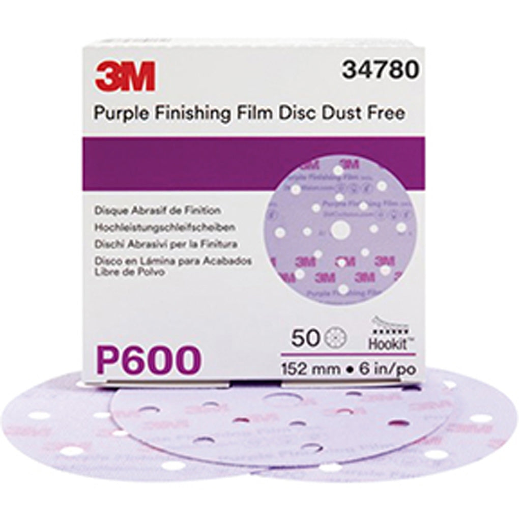 3M 34780 260L Hookit Purple Finishing Film Disc Dust Free, 6 in, 17 Hole, P800 50/Pack 60455098198