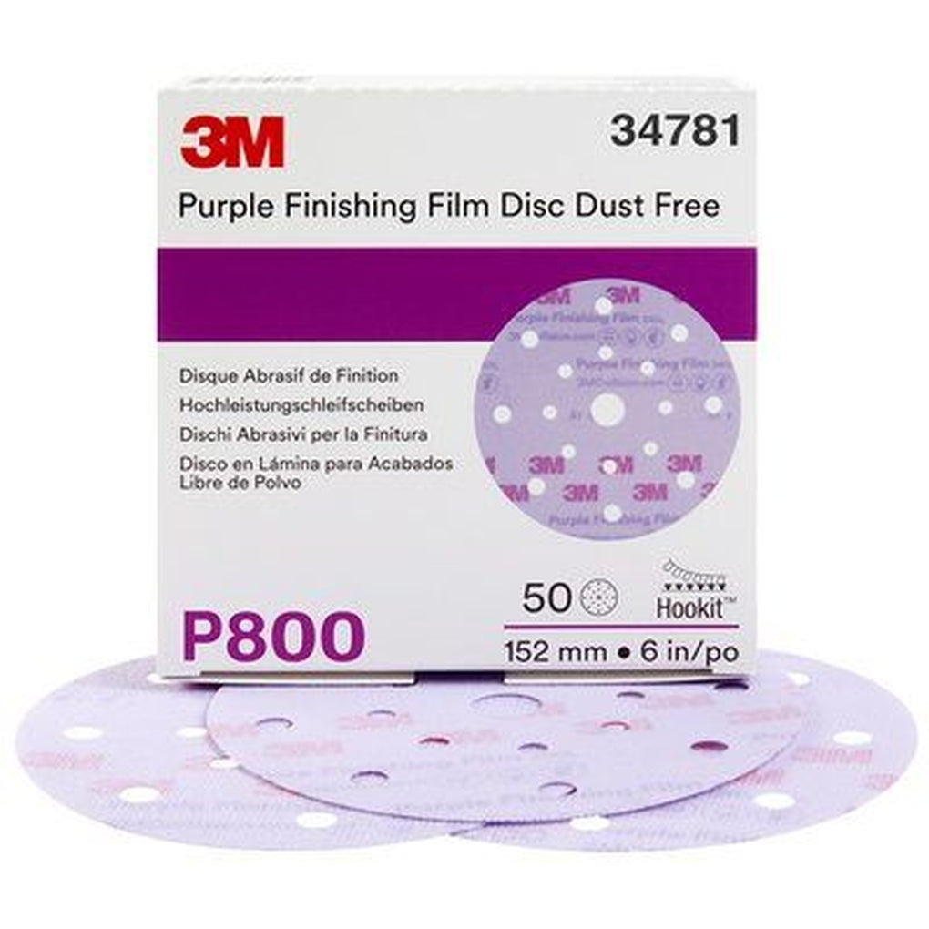 3M 34781 260L Hookit Purple Finishing Film Disc Dust Free, 6 in, 17 Hole, P800 50/Pack 60455098206