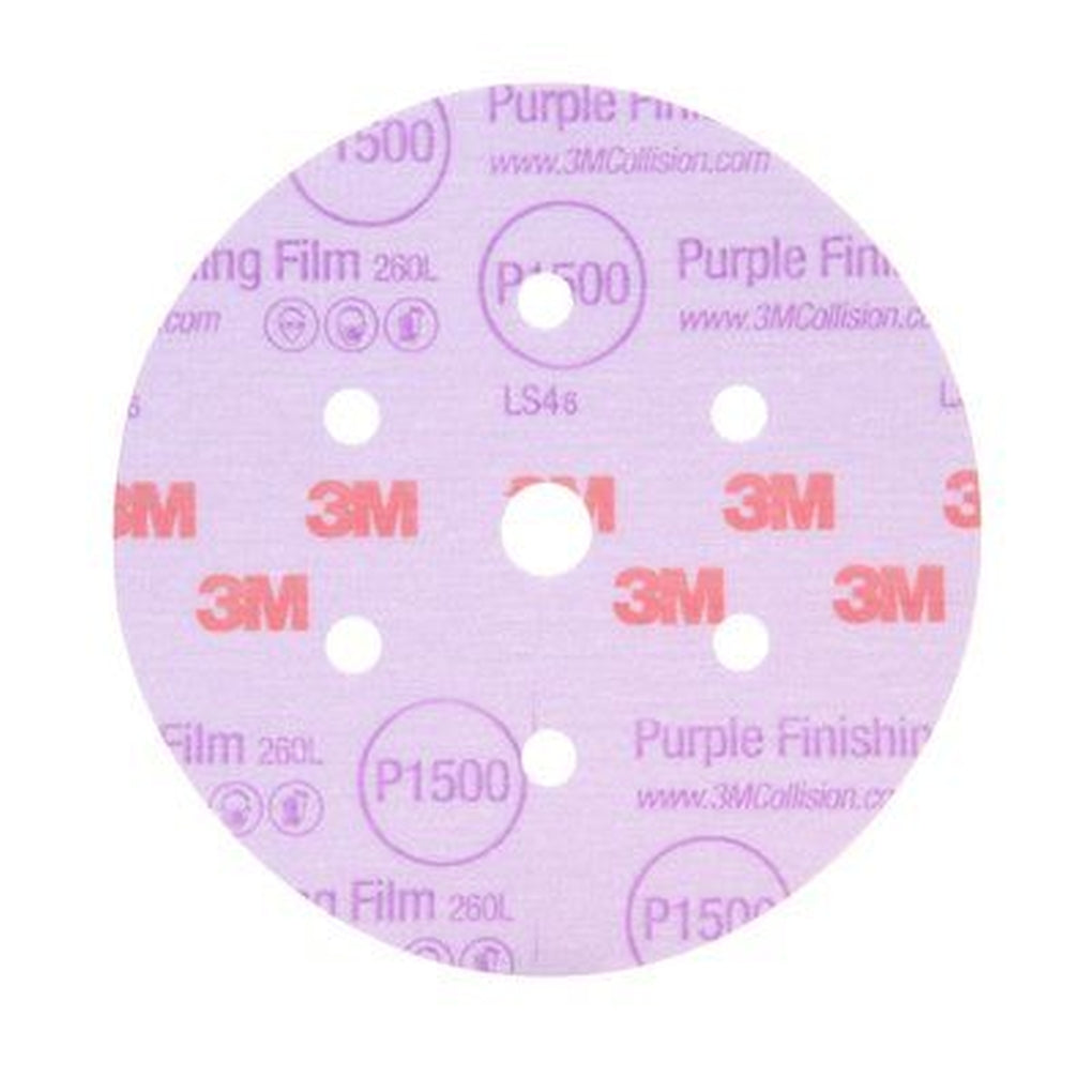 3M 34784 260L Hookit Purple Finishing Film Disc Dust Free, 6 in, 17 Hole, P1500 50/Pack 60455098230