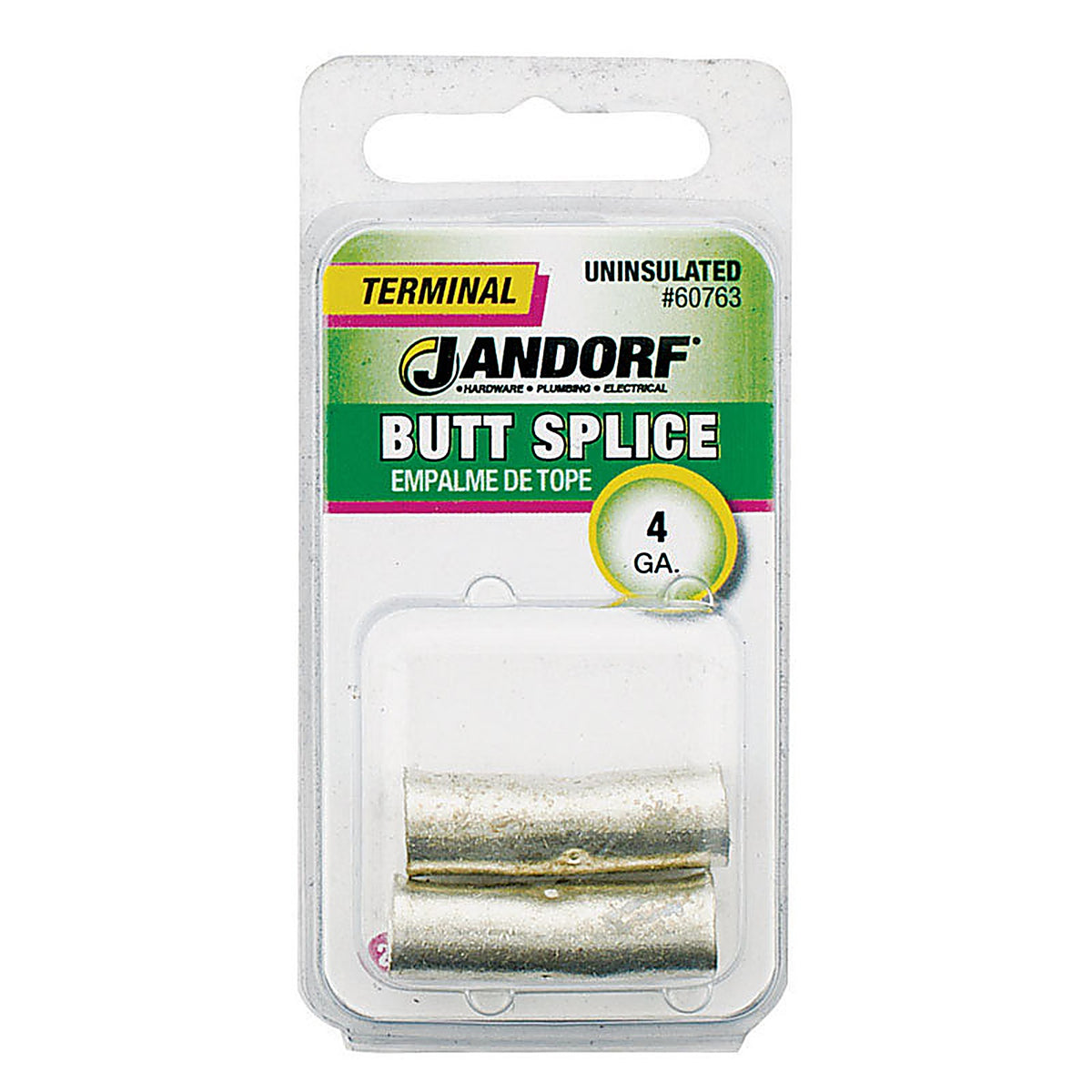 Jandorf 60763 4 Ga. Uninsulated Wire Terminal Butt Splice Silver 2/Pack