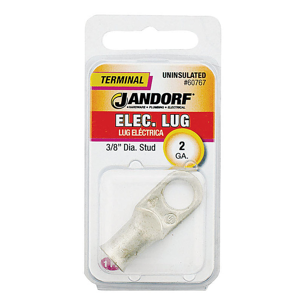 Jandorf 60767 2 Ga. Uninsulated Wire Electrical Lug Silver 1/Pack