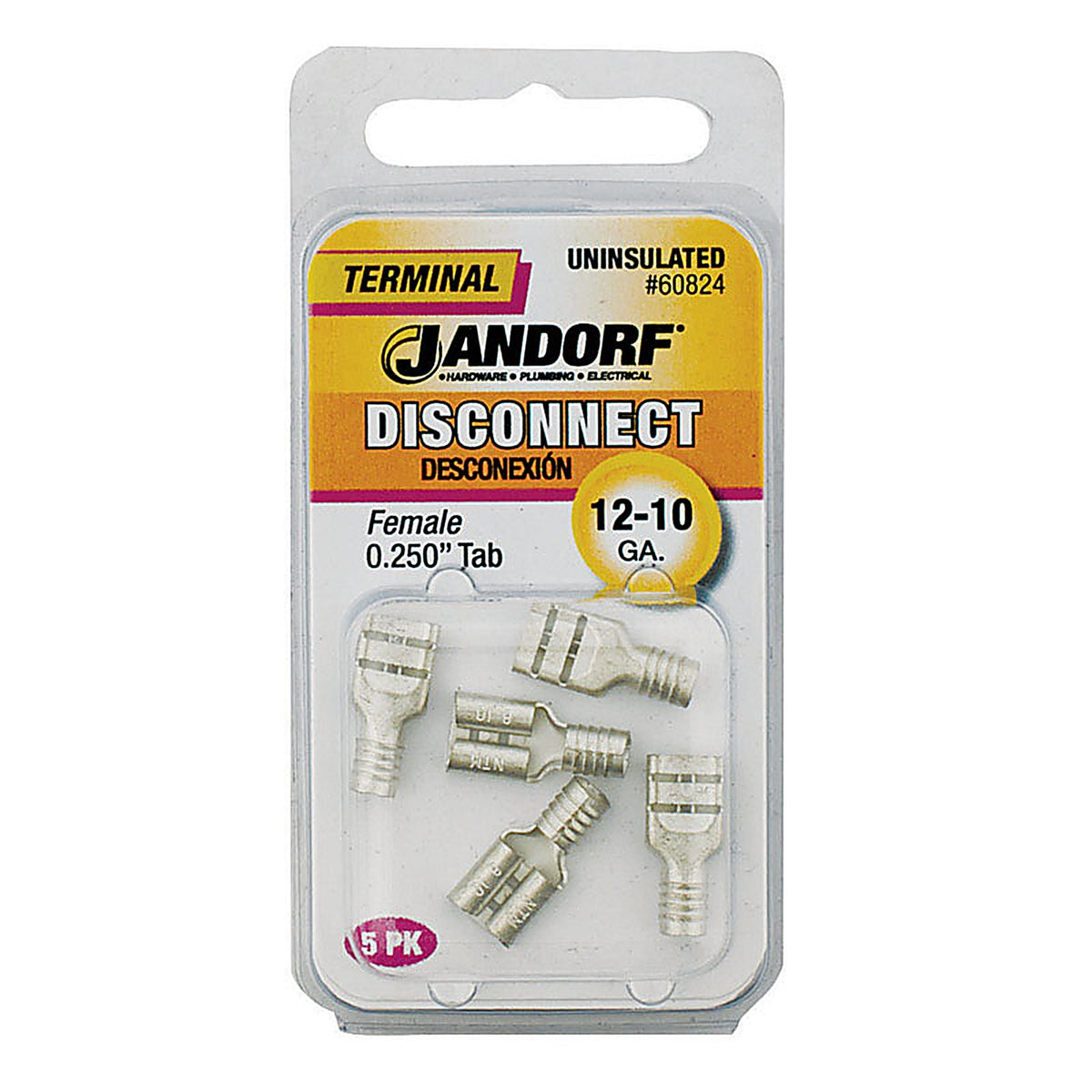 Jandorf 60824 12-10 Ga. Uninsulated Wire Female Disconnect Silver 5/Pack